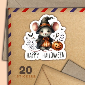 Adesivi per topi di Halloween, set di 20 fiocchi di adesivi per posta allegra, graziosi articoli per amici di penna per etichette di posta ordinaria per decorare buste