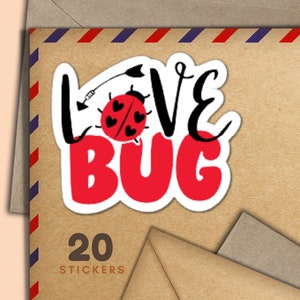 Adesivi Love Bug, set di 20 fiocchi adesivi Happy Mail, graziosi articoli per amici di penna per etichette di posta ordinaria per decorare buste