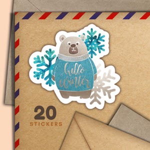 Adesivi Winter Bear, set di 20 fiocchi di adesivi postali allegri, forniture per amici di penna festivi per etichette di posta ordinaria per decorare buste