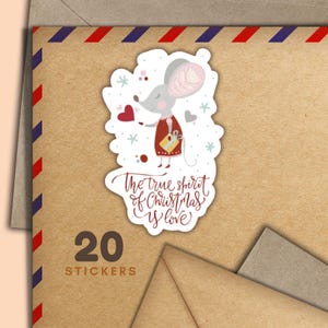 Set di 20 adesivi "Christmas Spirit", fiocchi di adesivi per buste postali, articoli per amici di penna per posta ordinaria, etichette per decorare lettere