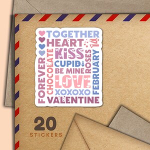 Adesivi Wordwall di San Valentino, set di 20 fiocchi di adesivi per posta allegra, graziosi articoli per amici di penna per etichette di posta ordinaria per decorare buste