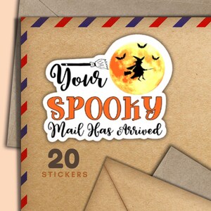 Adesivi Spooky Mail is here, set di 20 fiocchi adesivi Happy Mail, forniture per amici di penna di Halloween per etichette di posta ordinaria per decorare buste
