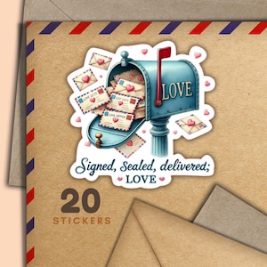 Adesivi sigillati con amore, set di 20 fiocchi adesivi di posta felice, graziosi articoli per amici di penna per etichette di posta ordinaria per decorare buste