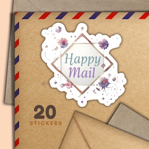 Gems Frame stickers, Set of 20 happy mail sticker flakes, Cute penpal supplies for snailmail labels to decorate envelope & letters