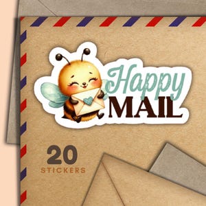 Adesivi Bee Happy Mail, set di 20 fiocchi adesivi Happy Mail, graziosi articoli per amici di penna per etichette di posta ordinaria per decorare buste