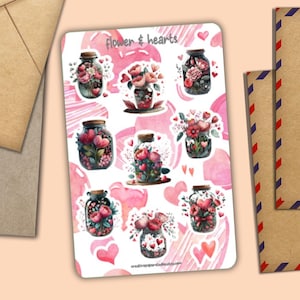 Foglio di adesivi con fiori e cuori, decorazione per buste Happymail, forniture per amici di penna per posta ordinaria, etichette per agende, diari, calendari, album