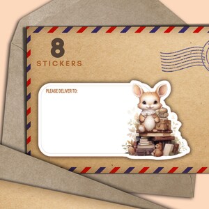 Set di 8 adesivi Travelling Bunny PDT, etichette per buste postali "Happy Mail Please Deliver", forniture per amici di penna per posta ordinaria, etichette vuote per indirizzo