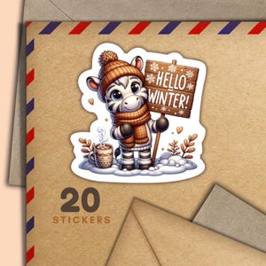 Adesivi Winter Zebra, set di 20 fiocchi di adesivi per posta allegra, articoli per amici di penna festivi per posta ordinaria, etichette per decorare buste