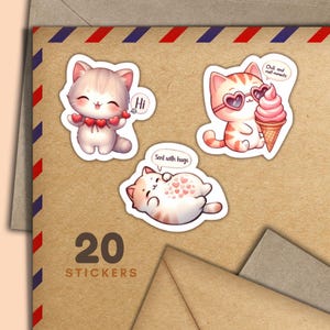 Adesivi adorabili gattini, set di 20 fiocchi di adesivi per posta allegra, graziosi articoli per amici di penna per etichette di posta ordinaria per decorare buste