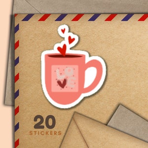 Adesivi Cuppa Love, set di 20 fiocchi di adesivi Happy Mail, graziosi articoli per amici di penna per etichette di posta ordinaria per decorare buste