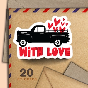 Adesivi per camion con amore, set di 20 fiocchi di adesivi per posta felice, graziosi articoli per amici di penna per etichette di posta ordinaria per decorare buste