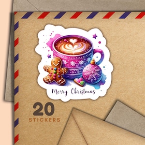 Caffè viola natalizio, set di 20 fiocchi adesivi per posta allegra, forniture per amici di penna festivi per etichette di posta ordinaria per decorare buste