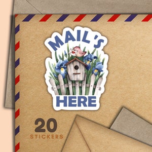 Adesivi Mails Here, set di 20 fiocchi adesivi di posta allegra, graziosi articoli per amici di penna per etichette di posta ordinaria per decorare buste