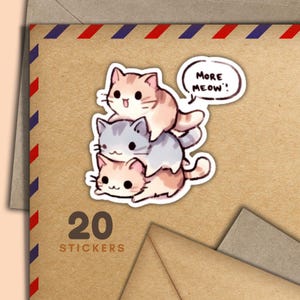 Adesivi Nom Nom Cats, set di 20 fiocchi di adesivi Happy Mail, graziosi articoli per amici di penna per etichette di posta ordinaria per decorare buste