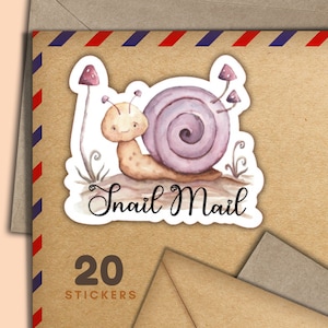 Aquarell Schnecken Aufkleber, Set mit 20 glücklichen Brief Aufklebern, niedliches Penpal Zubehör für Schneckenpost-Etiketten zum Dekorieren von Umschlägen