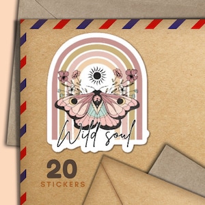 Adesivi Wild Soul, set di 20 fiocchi di adesivi Happy Mail, forniture per amici di penna Boho per etichette di posta ordinaria per decorare buste