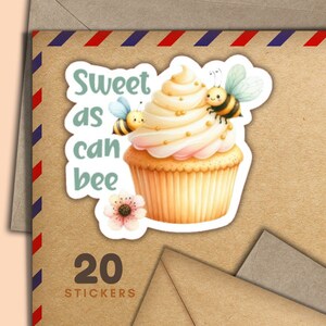 Adesivi Bee Cupcakes, set di 20 fiocchi di adesivi Happy Mail, graziosi articoli per amici di penna per etichette di posta ordinaria per decorare buste