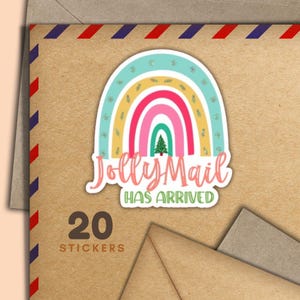 Jolly Mail Rainbow, set di 20 fiocchi adesivi di posta allegra, forniture per amici di penna festivi per etichette di posta ordinaria per decorare buste