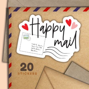 Adesivi Happy Mail, set di 20 fiocchi adesivi Happy Mail, graziosi articoli per amici di penna per etichette di posta ordinaria per decorare buste