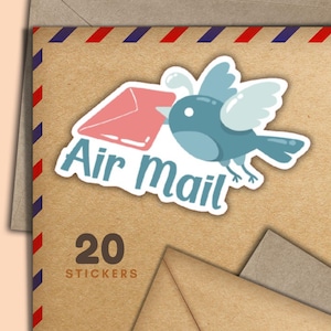 Adesivi Flying Blue Bird, set di 20 adesivi a forma di fiocchi di posta allegra, graziosi articoli per amici di penna, etichette per posta ordinaria per decorare buste e lettere.