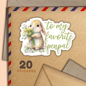 Adesivi Rabbit Favourite Pal, set di 20 fiocchi di adesivi Happy Mail, graziosi articoli per amici di penna per etichette di posta ordinaria per decorare buste