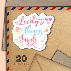 Pegatinas con cosas bonitas en el interior, juego de 20 copos de pegatinas de Happy Mail, bonitos suministros para amigos por correspondencia para etiquetas de correo postal para decorar sobres