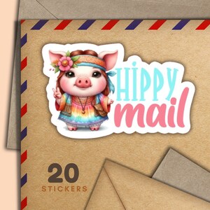 Adesivi Hippy Pigs, set di 20 fiocchi di adesivi postali allegri, graziosi articoli per amici di penna per etichette di posta ordinaria per decorare buste