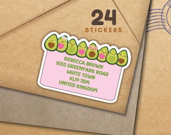 Adresetiketten avocado's, set van 24 gepersonaliseerde stickers, retouradresetiketten voor happy mail voor enveloppen, snail mail pennenvrienden