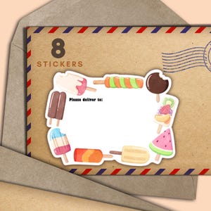 Lot de 8 autocollants Ice Lollies PDT, enveloppe postale heureuse à livrer aux étiquettes, fournitures pour correspondance par courrier postal, étiquettes vierges pour l'adresse