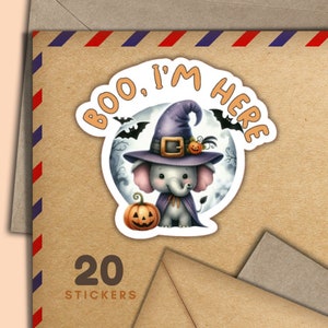 Adesivi Boo Elephant, set di 20 fiocchi di adesivi per posta felice, forniture per amici di penna di Halloween per etichette di posta ordinaria per decorare buste