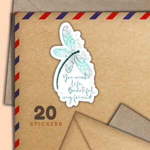 Adesivi Dragonfly Beautiful Friend, set di 20 fiocchi di adesivi per posta felice, graziosi articoli per amici di penna per etichette di posta ordinaria per decorare buste