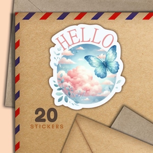 Adesivi "Ciao farfalla", set di 20 adesivi "Happy Mail", simpatici articoli per amici di penna per etichette di posta ordinaria per decorare buste e lettere.