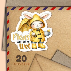 Adesivi anti-bagnamento "Coniglietto anti-pioggia", set di 20 fiocchi di adesivi "Happy Mail", graziosi articoli per amici di penna per etichette di posta ordinaria per decorare buste