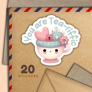 Adesivi Tea-riffic Teacups, set di 20 fiocchi di adesivi Happy Mail, graziosi articoli per amici di penna per etichette di posta ordinaria per decorare buste