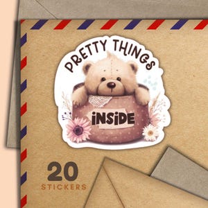 Adesivi Pretty Things Bear, set di 20 fiocchi adesivi di posta felice, graziosi articoli per amici di penna per etichette di posta ordinaria per decorare buste