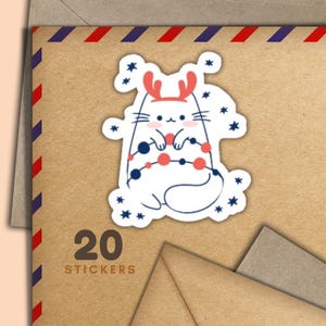 Adesivi gatti rossi e blu, set di 20 fiocchi adesivi postali allegri, forniture per amici di penna festivi per etichette postali per decorare buste
