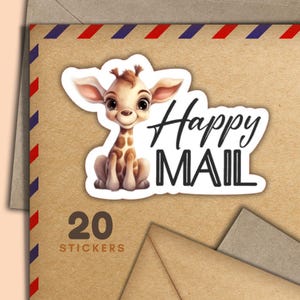 Autocollants girafes, lot de 20 flocons d'autocollants de courrier heureux, jolies fournitures pour correspondance pour étiquettes de courrier escargot pour décorer les enveloppes