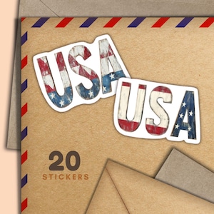Adesivi con lettere vintage degli USA, set di 20 adesivi con lettere allegre, graziosi articoli per amici di penna per etichette di posta ordinaria per decorare buste e lettere.