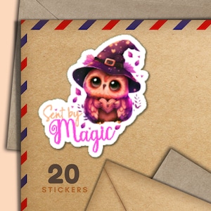 Adesivi inviati da Magic Owl, set di 20 fiocchi di adesivi per posta felice, graziosi articoli per amici di penna per etichette di posta ordinaria per decorare buste
