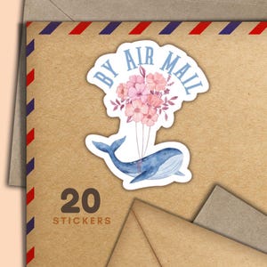 Adesivi a forma di balena floreale, set di 20 fiocchi di adesivi per posta allegra, graziosi articoli per amici di penna per etichette di posta ordinaria per decorare buste