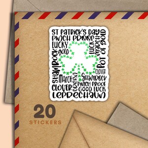 Adesivi St Pats Wordwall, set di 20 fiocchi adesivi di posta felice, graziosi articoli per amici di penna per etichette di posta ordinaria per decorare buste