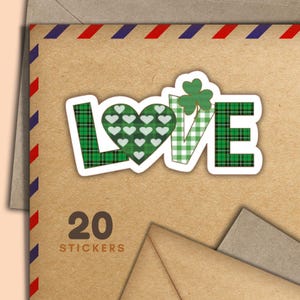 Adesivi St Pats Love, set di 20 fiocchi di adesivi per posta felice, graziosi articoli per amici di penna per etichette di posta ordinaria per decorare buste