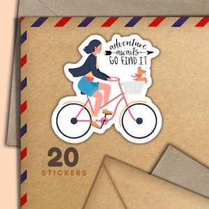 Adesivi Adventure Bike, set di 20 fiocchi di adesivi Happy Mail, graziosi articoli per amici di penna per etichette di posta ordinaria per decorare buste