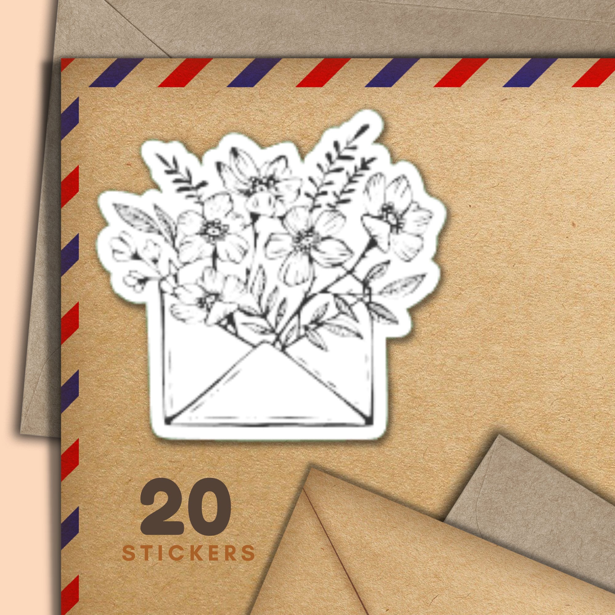 Letter Send Sticker B&W Floral Letter Stickers, Set of 20 Happy Mail Sticker Flakes, Cute ...