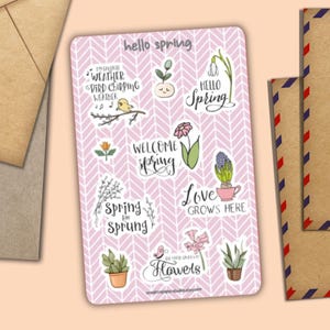 Foglio di adesivi Hello Spring, decorazione per buste postali, forniture per amici di penna tramite posta ordinaria, graziose etichette per agende, diari, calendari, album