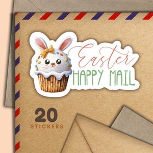 Adesivi per cupcake a forma di coniglietto pasquale, set di 20 fiocchi di adesivi per posta allegra, graziosi articoli per amici di penna per etichette di posta ordinaria per decorare buste
