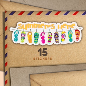 Set di 15 adesivi lunghi infradito, set di 20 fiocchi di adesivi di posta felice, graziosi articoli per amici di penna per etichette di posta ordinaria per decorare buste