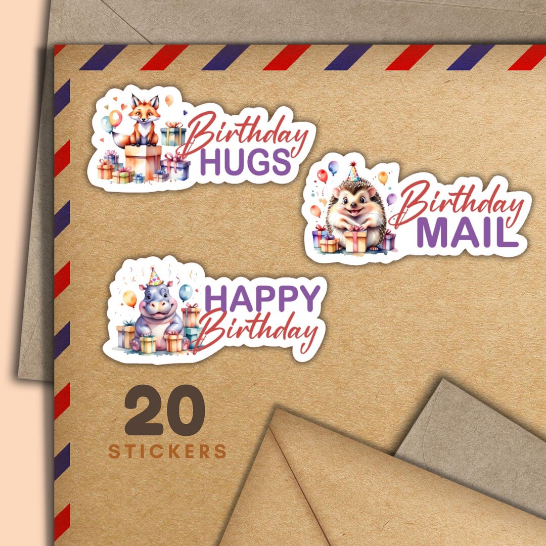 Cute Birthday Stickers, Set of 20 Happy Mail Sticker Flakes, Cute ...