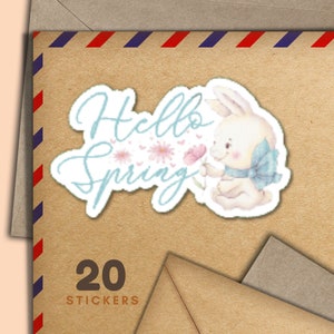Adesivi Flower Bunny, set di 20 fiocchi adesivi Happy Mail, graziosi articoli per amici di penna per etichette di posta ordinaria per decorare buste