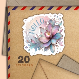 Stained Glass Flower stickers, Set of 20 happy mail sticker flakes, Cute penpal supplies for snailmail labels to decorate envelope & letters